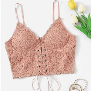 eyelet lace up zip back cami top